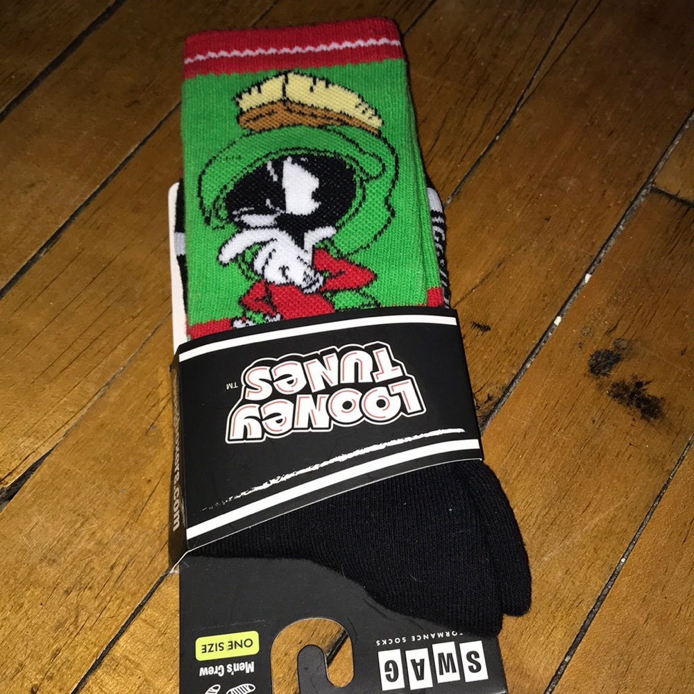 Warner Bros. Marvin the Martian Crew Socks - Green,‎ Black & Red